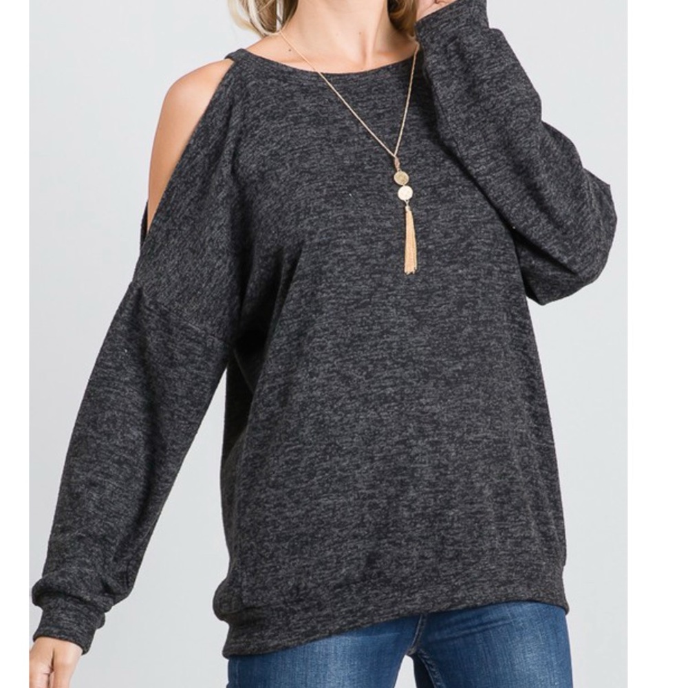 Long sleeve cold shoulder hacci top